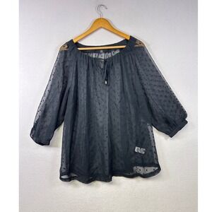 Whimsical Black Sheer Swiss Dot Tie Neck Blouse Womens Large